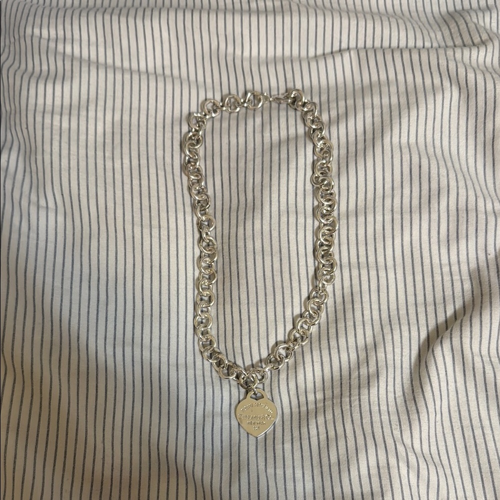 Tiffany & Co Silver Heart Tag Necklace with Modern Chain Design